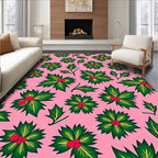 Pink Green Holly Berry Blossoms Rug