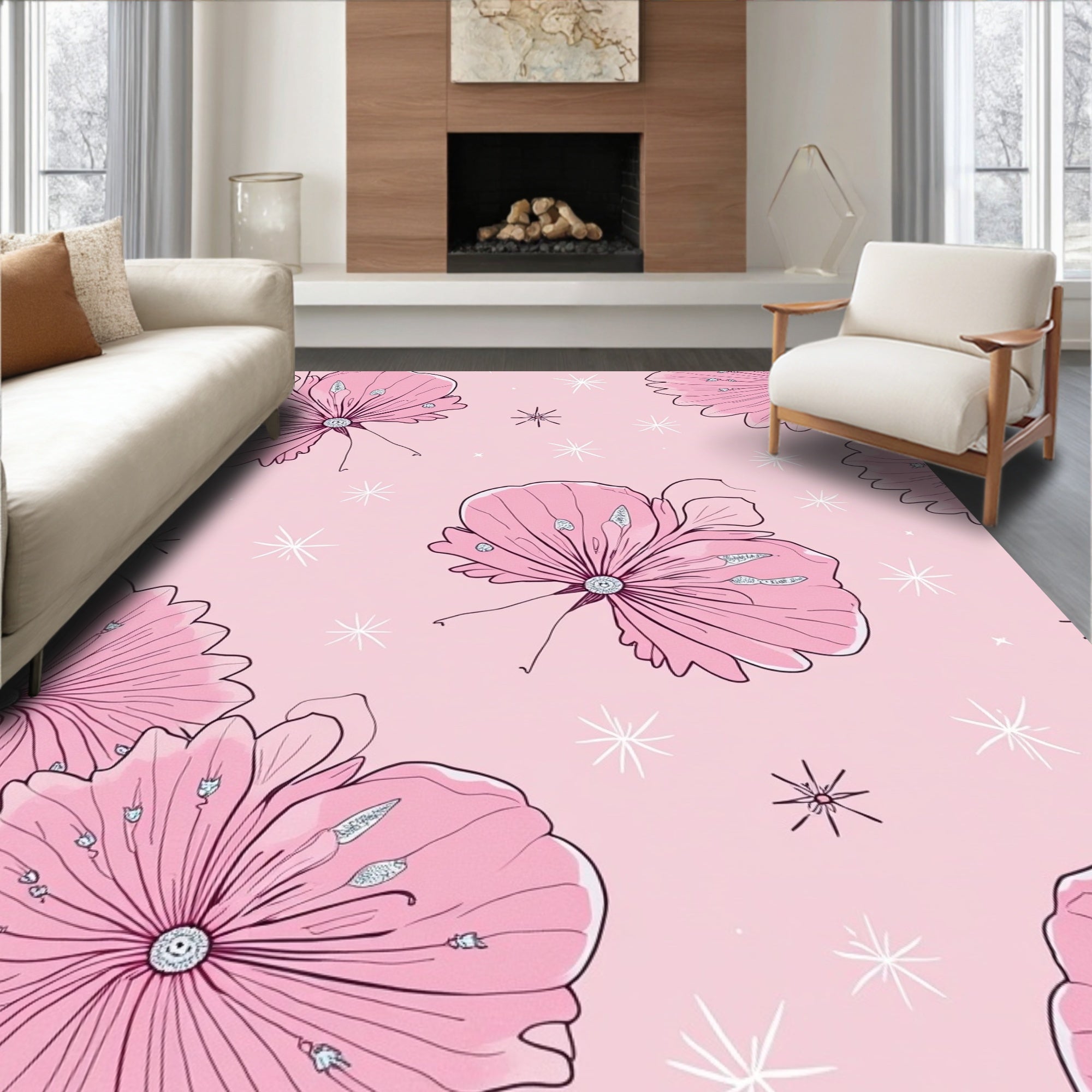 Pink Floral Starburst Background Rug