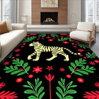 Yellow Tiger Red Green Floral Border Rug
