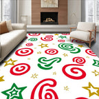 Festive Red Green Swirl Stars Rug