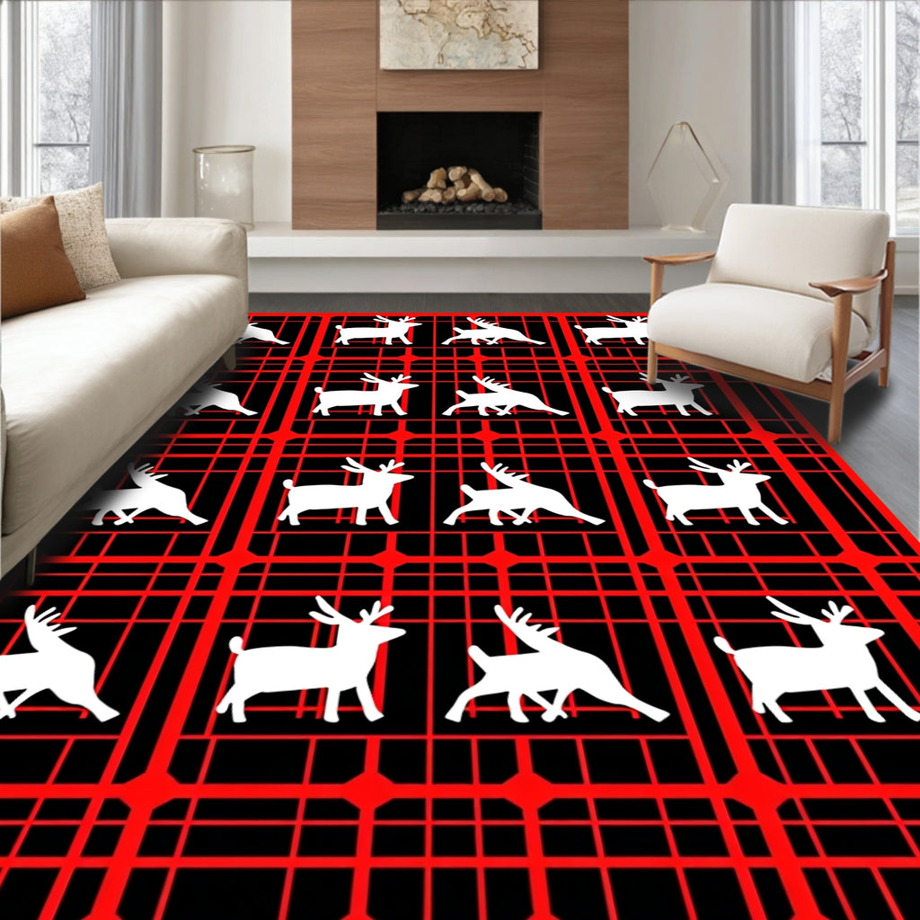Retro Scarlet Deer Plaid Rug