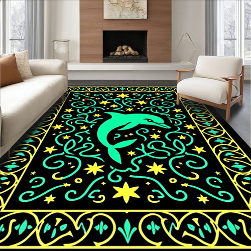 Aqua Dolphin Swirling Starburst Border Rug