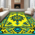 Bold Yellow Black Turquoise Floral Medallion Rug