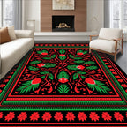 Bold Red Green Floral Garden Tapestry Rug