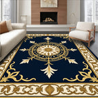 Navy Gold Floral Medallion Border Rug