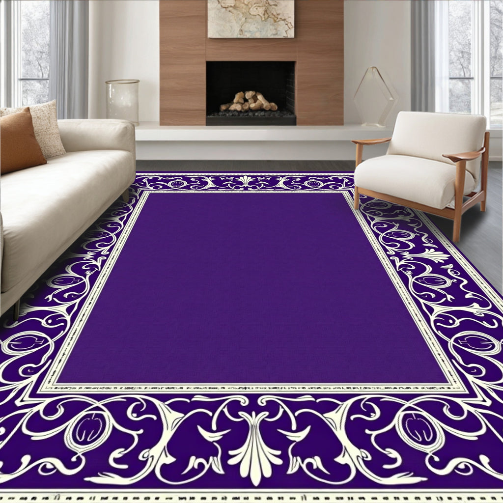 Regal Violet Botanical Filigree Border Rug