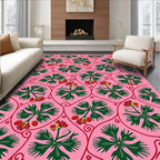 Pink Green Red Floral Vine Medallion Rug