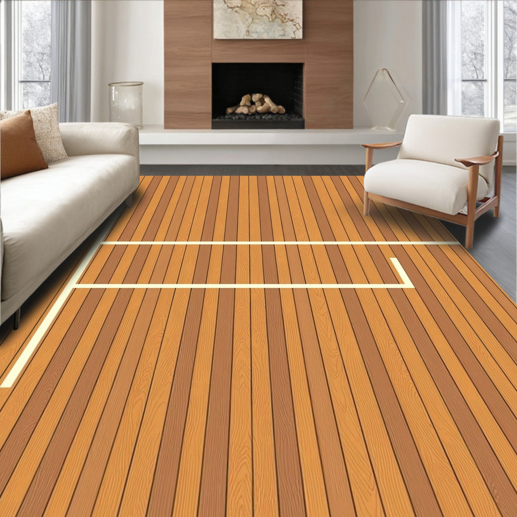 Warm Wood Grain Line Accent Rug
