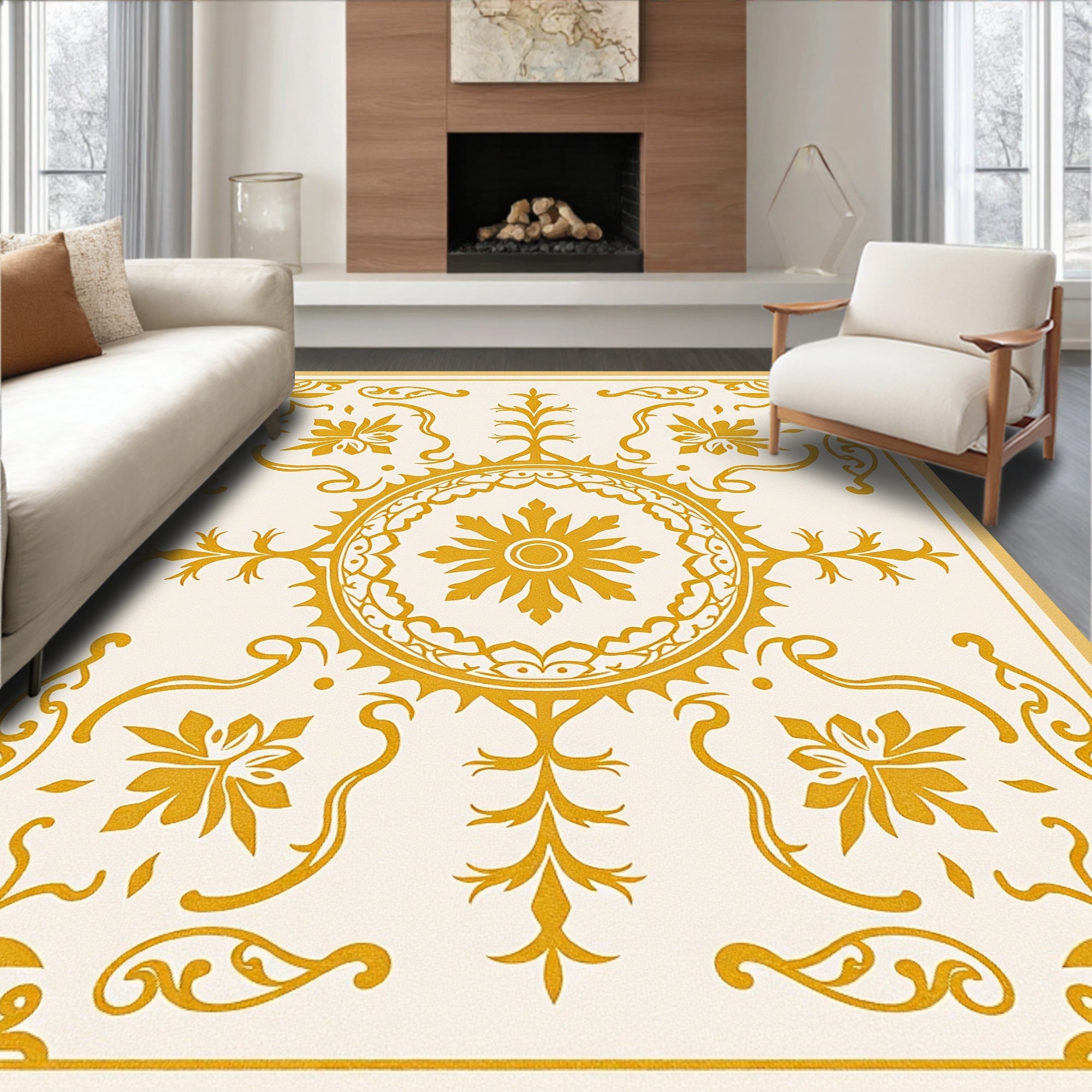 Golden Sunburst Blooms In Yellow Rug