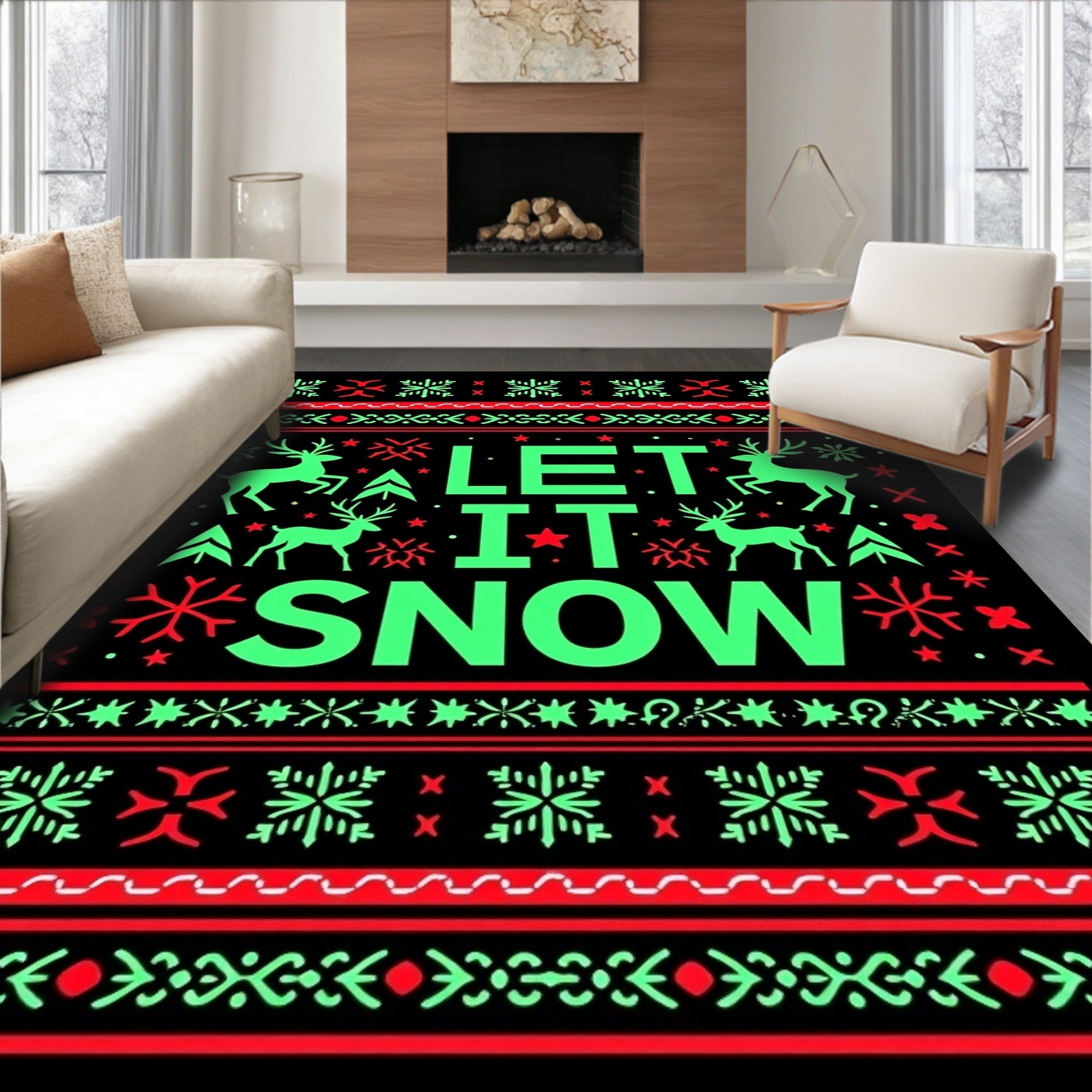 Ugly Christmas Sweater Reindeer Snowflakes Rug