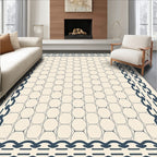 Cream Navy Chain Hexagon Border Rug