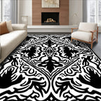 Black White Classical Floral Arabesque Rug