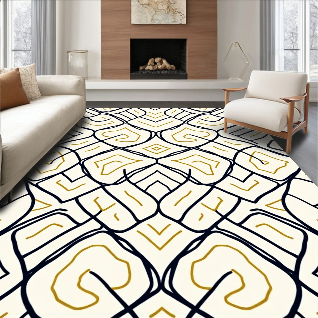 Cream Ochre Abstract Interlocking Shape Rug