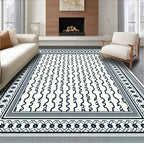 Navy Ivory Vertical Stripe Border Rug
