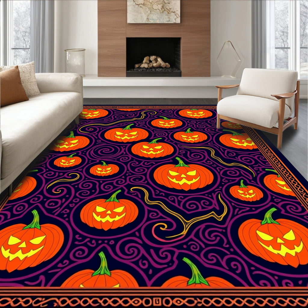 Spooky Orange Jack O Lantern Swirls Rug