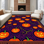 Spooky Orange Jack O Lantern Swirls Rug