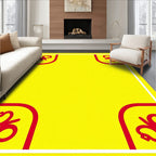 Bright Yellow Red Corner Scroll Rug
