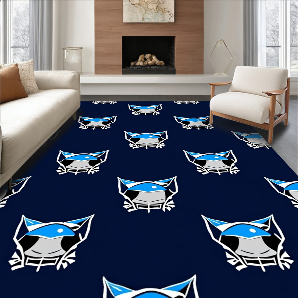Modern Blue Feline Face Repeat Rug