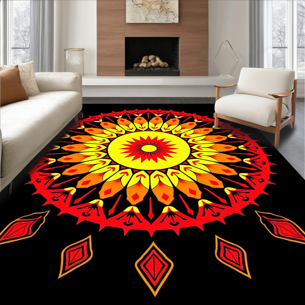Radiant Sunburst Mandala Vivid Colors Rug