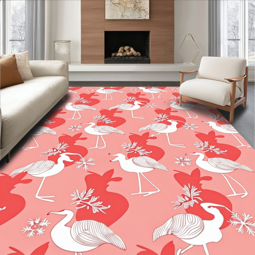 Coral Birds with Winter Florets Rug