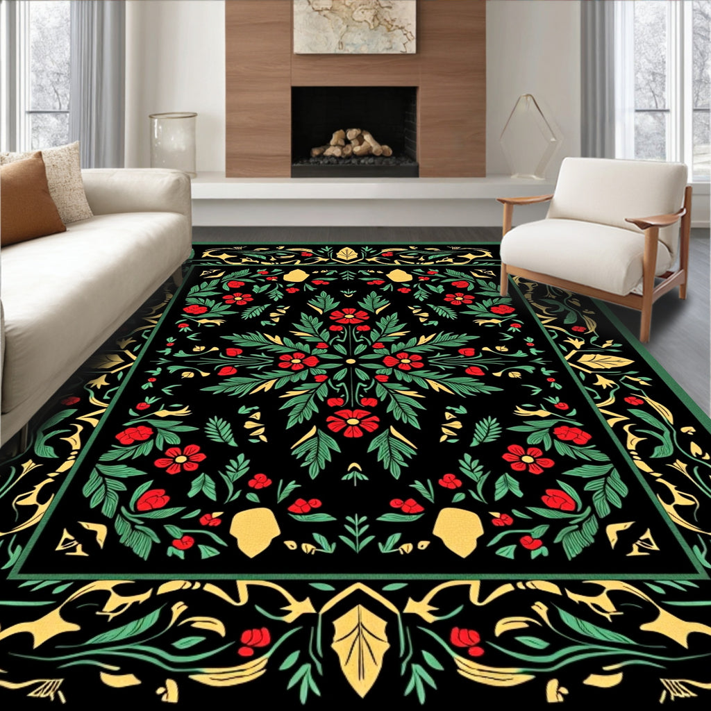 Vibrant Red Floral Botanical Medallion Rug