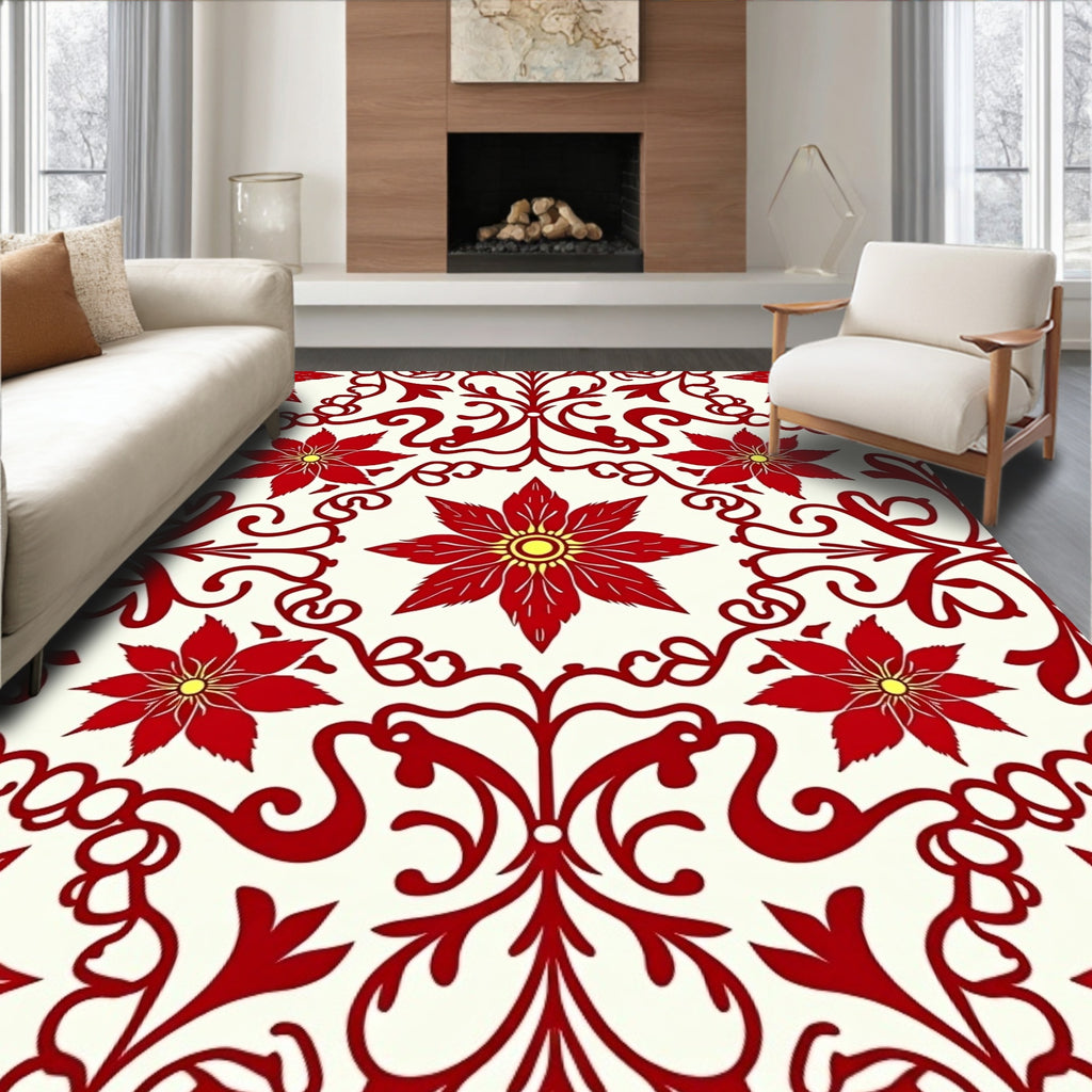 Crimson Floral Vine Medallion Rug