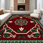 Deep Red Floral Medallion Garden Rug