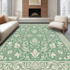 Sage Green Floral Scroll Border Rug