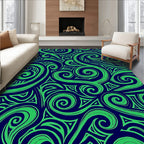 Green Swirl Navy Tribal Rug