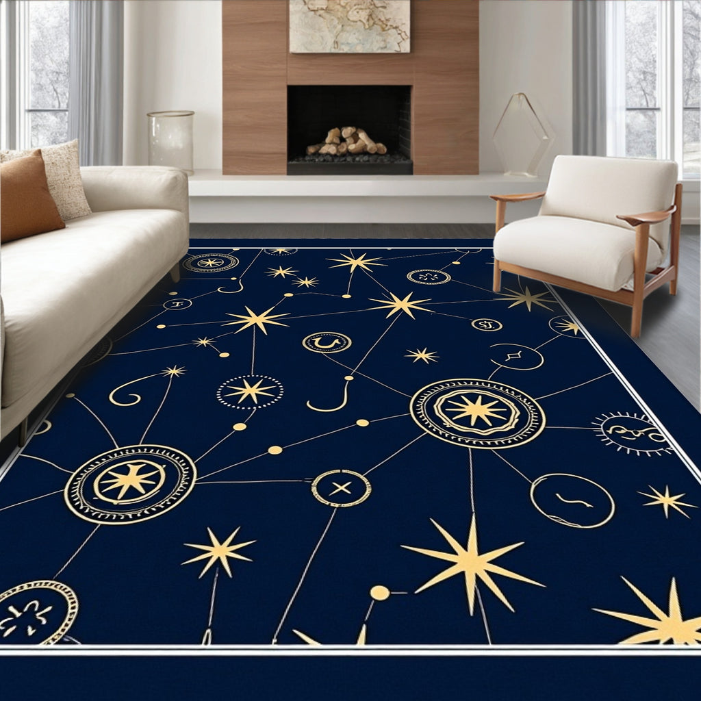 Cosmic Yellow Starry Night Navy Rug