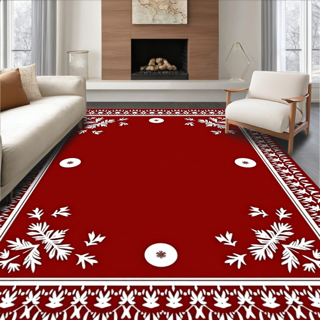 Crimson White Floral Bordered Medallions Rug