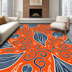 Bold Orange Navy Swirl Leaf Rug