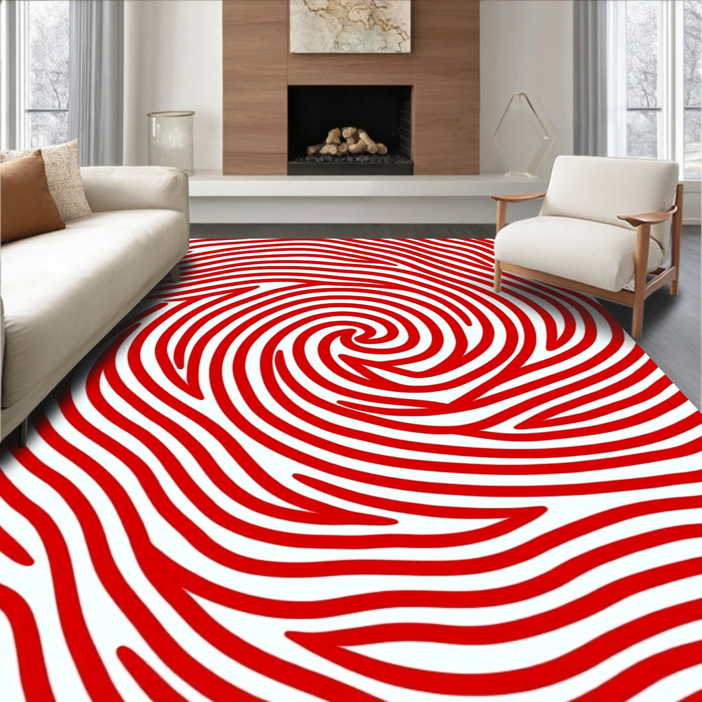 Bold Red Swirl Stripe Rug