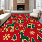 Festive Red Deer Gift Tree Snowflakes Rug