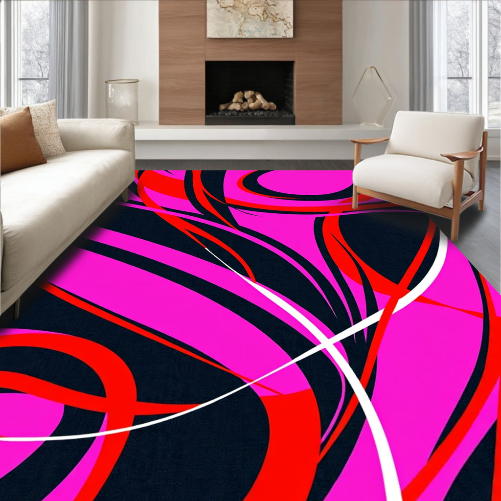 Vibrant Pink Red Swirl Abstract Rug
