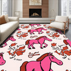 Pink Horse Floral Motif Rug