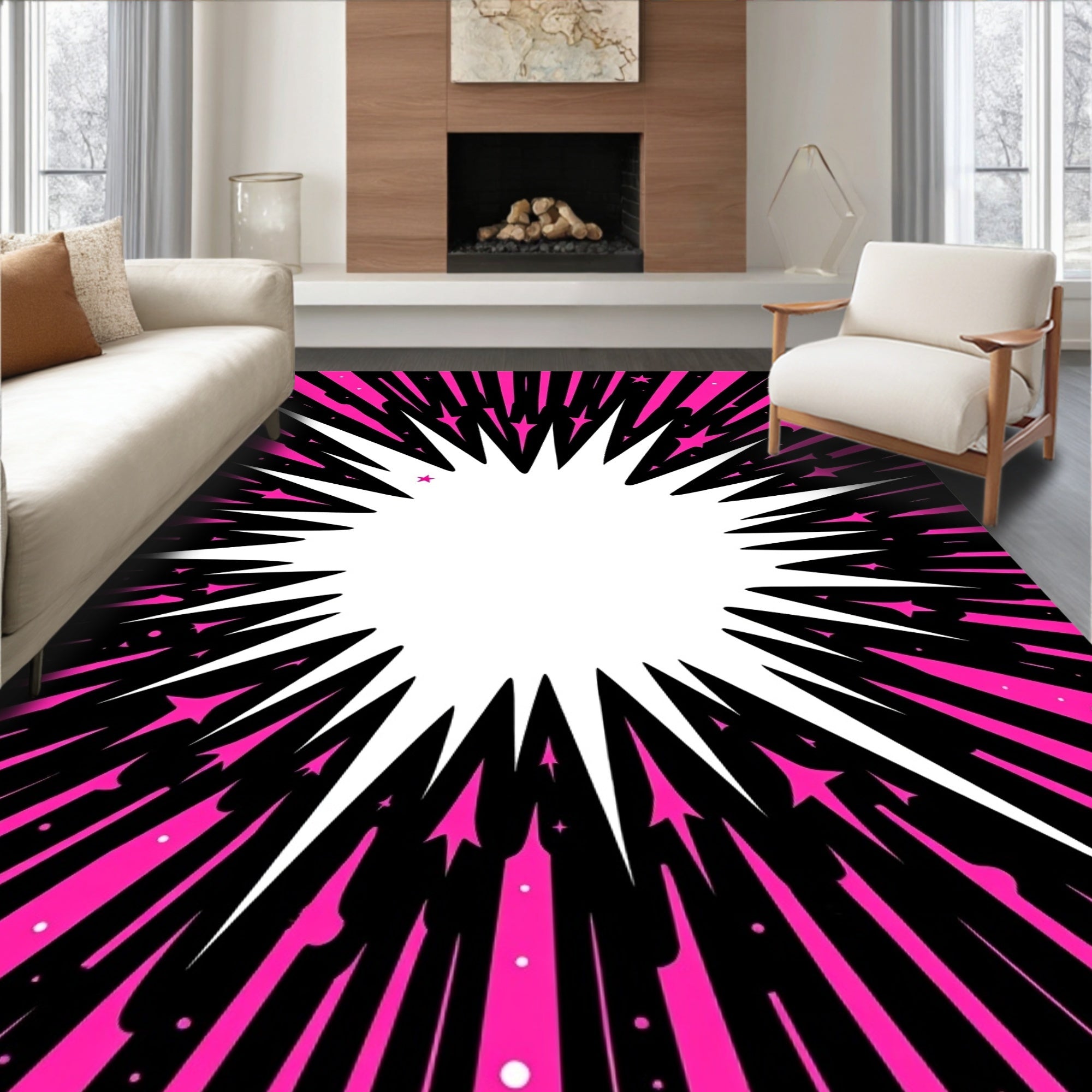 Dramatic Pink Starburst Explosion Rug