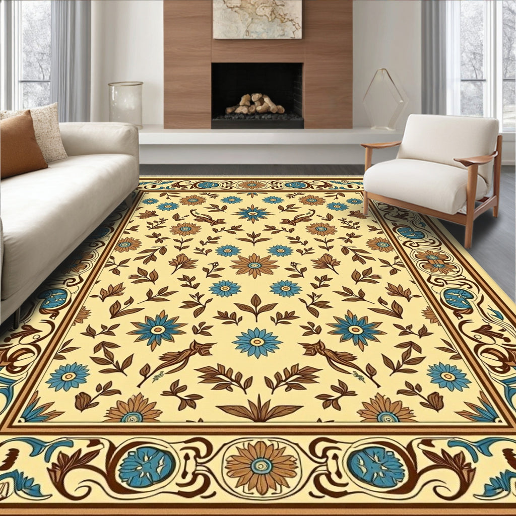 Yellow Floral Medallion Border Rug