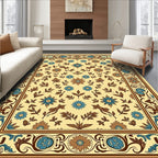 Yellow Floral Medallion Border Rug