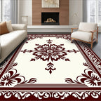 Dark Red Floral Medallion Border Rug