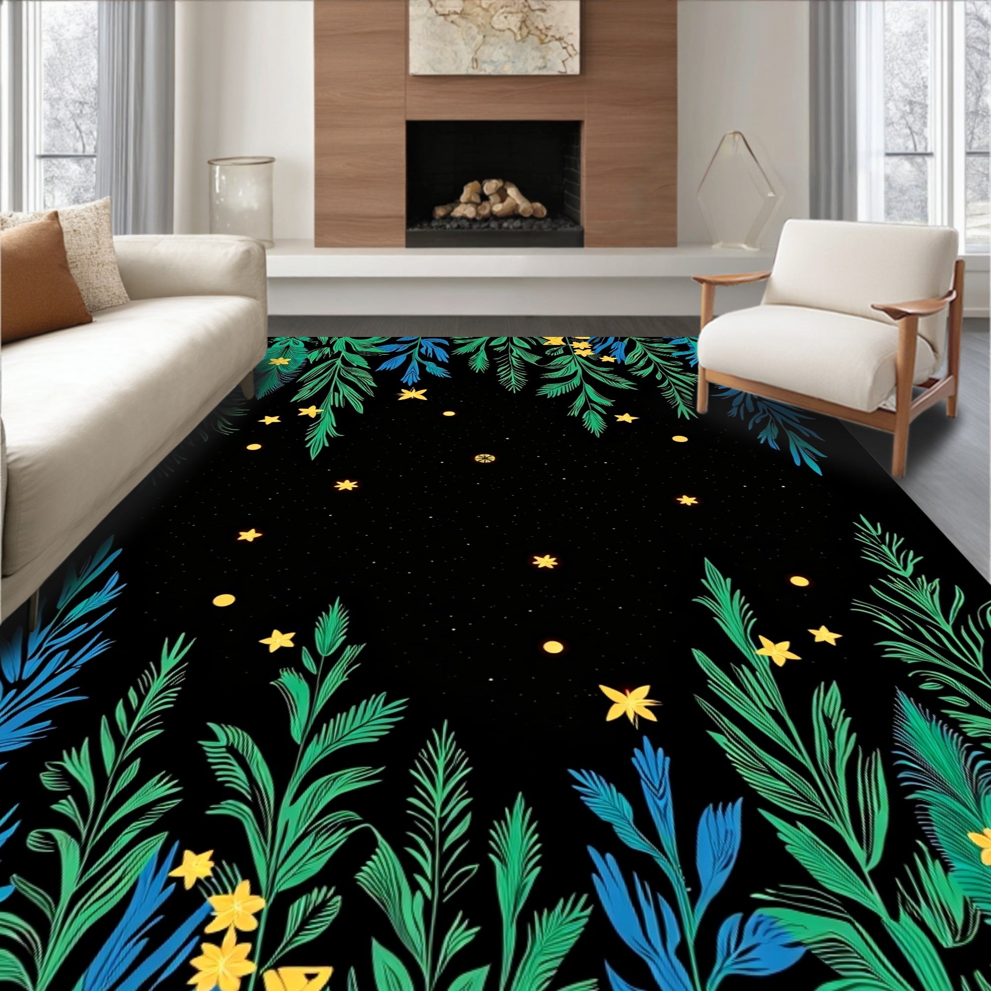 Enchanted Forest Starry Night Foliage Rug