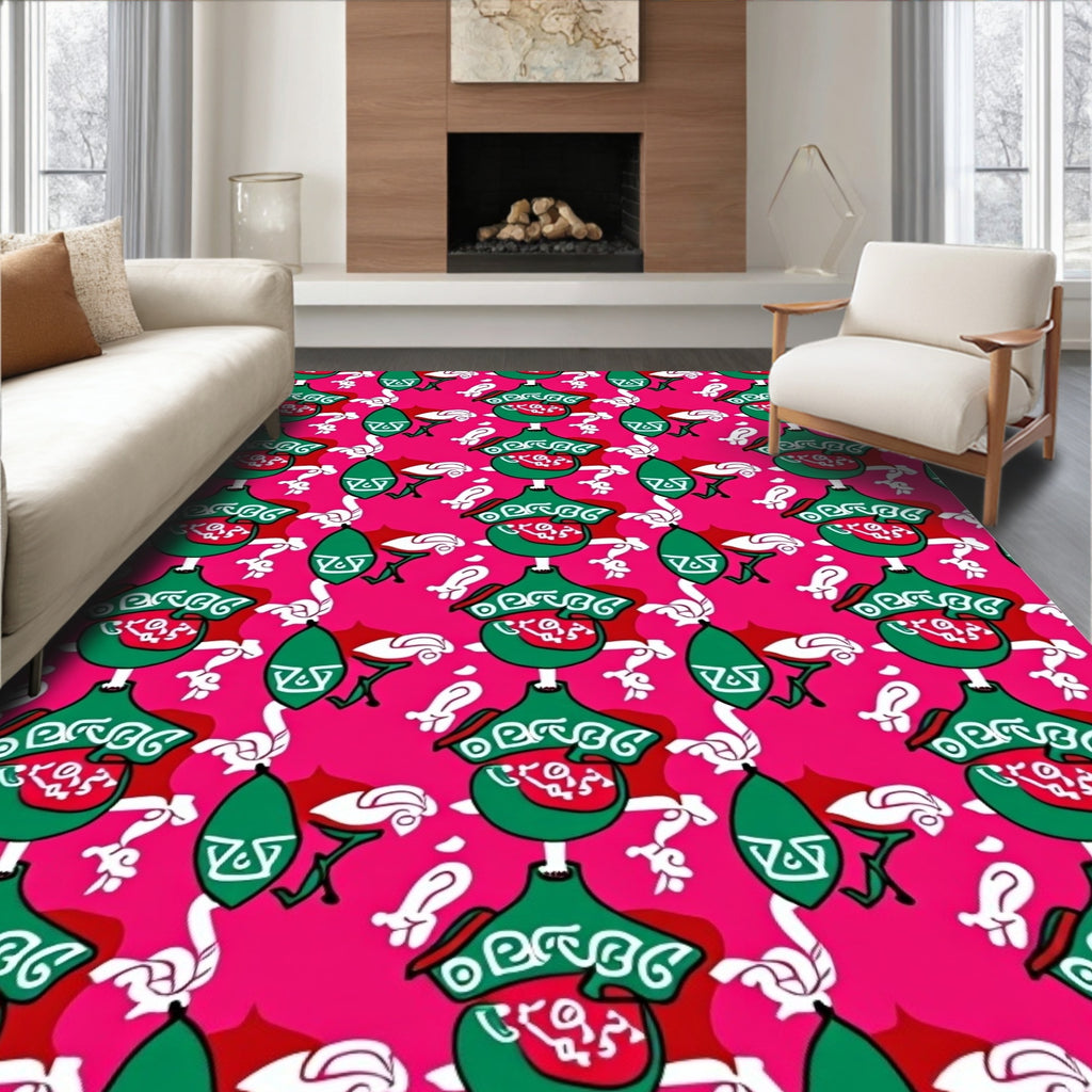 Vibrant Pink Green Abstract Floral Rug