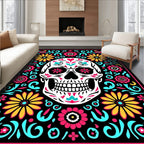 Vibrant Skull Floral Swirl Rug