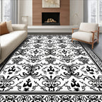 Classic Black and White Damask Scroll Rug