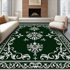 Victorian Green White Floral Medallion Rug
