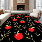 Red Apples and Golden Branches on Black Rug