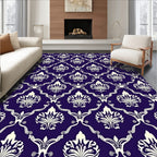 Rich Indigo White Damask Scroll Rug