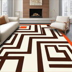Retro Orange Brown Geometric Maze Rug