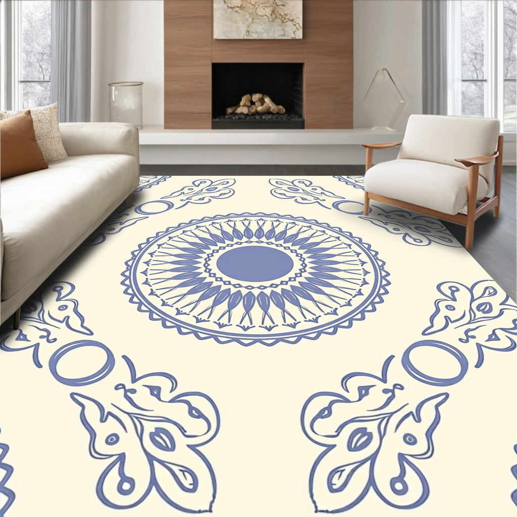 Pale Blue Medallion Floral Scroll Rug