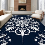 Navy White Ornate Floral Mandala Rug
